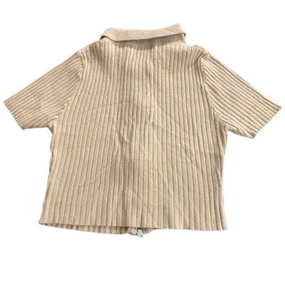 Forever 21 Y2K collared front zip ribbed cropped medium blouse tan - Picture 5 of 5